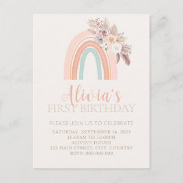 Postal Primer cumpleaños de la acuarela arcoiris Boho