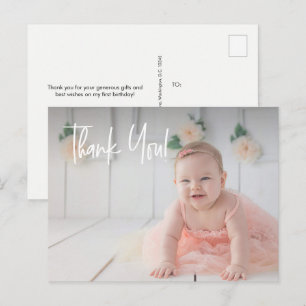 Postal Primer cumpleaños de la bebé agradecimientos Foto
