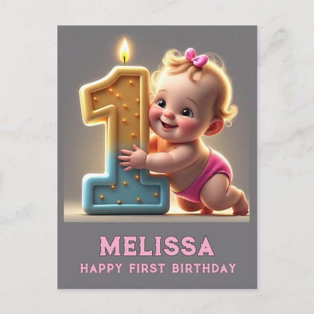 POSTAL "PRIMER CUMPLEAÑOS DE LA NIÑA DE BEBÉ" (Anverso)