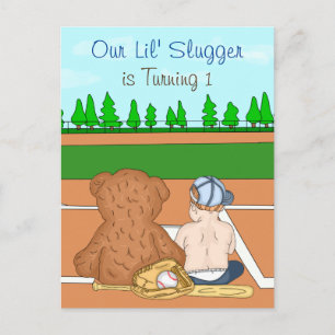 Postal Primer cumpleaños del niño con tema de béisbol