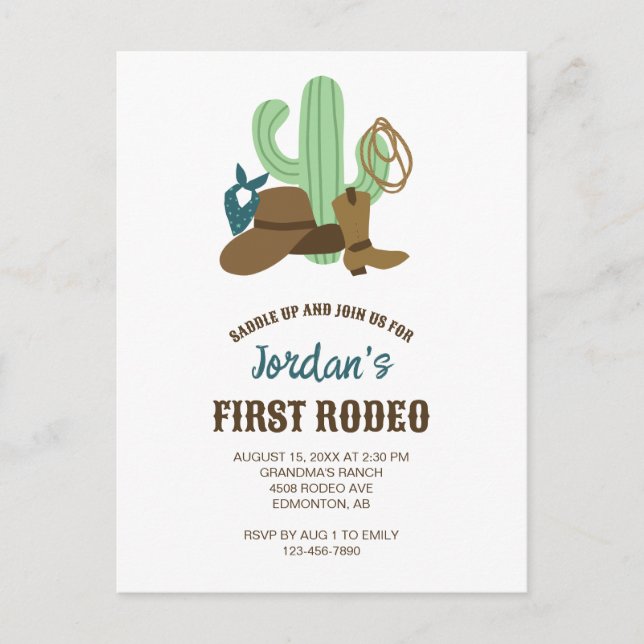 Postal Primer Cumpleaños Rodeo 1er Vaquero Lindo Occident (Anverso)