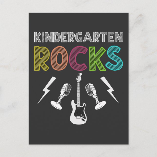 Postal Primer día de kindergarten roza a guitarra amante  (Anverso)