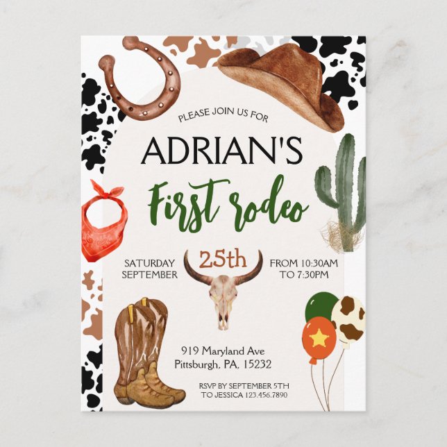 Postal Primer Rodeo Occidental Vaquero Cumpleaños (Anverso)
