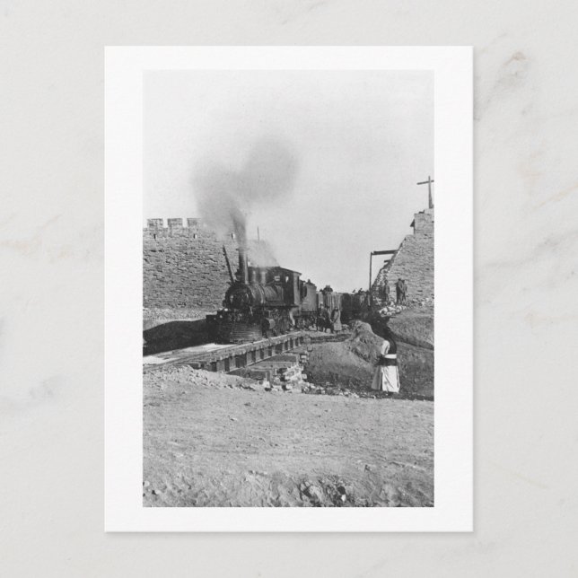 Postal Primer tren pasando por el muro de Pekín, Ch (Anverso)