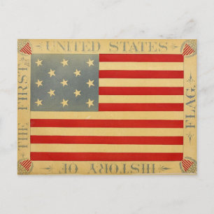 Postal Primera Bandera Americana Vintage Patriótico USA