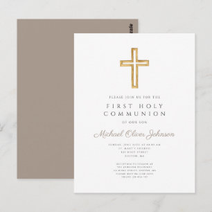 Postal Primera Comunión Religiosa Niño Beige Taupe