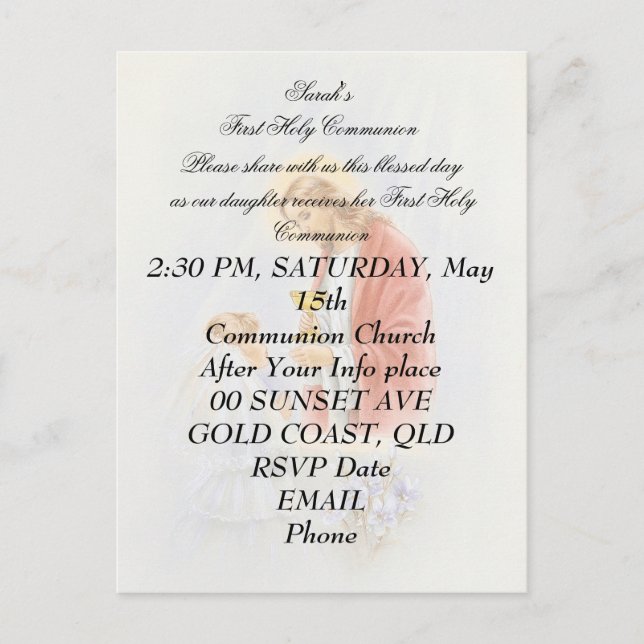 Postal Primera comunión sagrada del chica (Anverso)