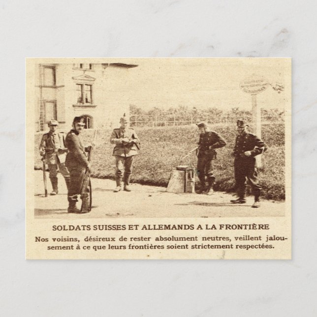 Postal Primera Guerra Mundial, soldados suizos y alemanes (Anverso)