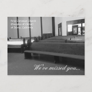 Postal Primera Iglesia cristiana Selma "te hemos extrañad
