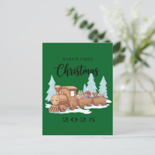 Postal Primera Navidad del Bebé 2025 Juguete de Madera
