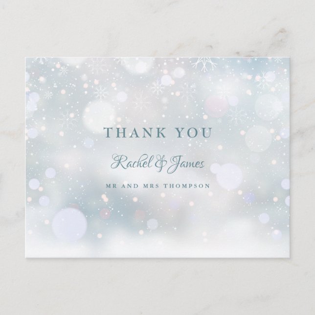 Postal Primeras copas de nieve en la boda de invierno gra (Anverso)