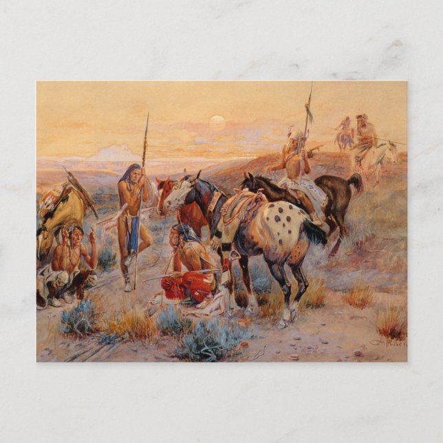 Postal Primeras pistas de vagón de Charles M. Russell (19 (Anverso)