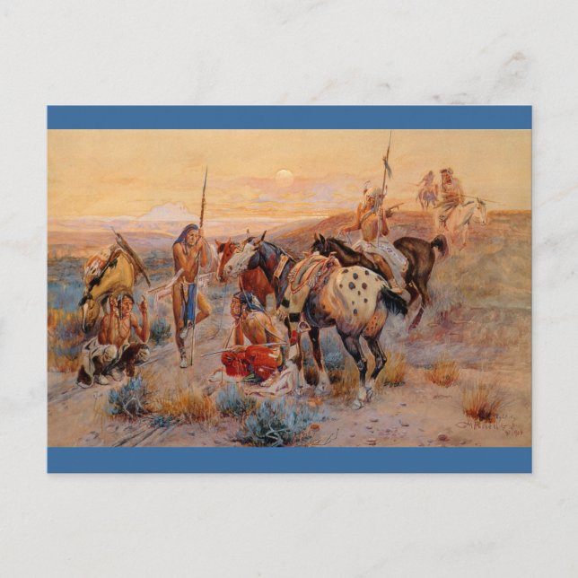 Postal Primeras pistas de vagón de Charles M. Russell (19 (Anverso)