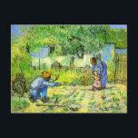 Postal Primeros pasos, 1890 Vincent van Gogh.<br><div class="desc">Primeros pasos,  1890 Vincent van Gogh. Un bonito campo viviendo la pintura de un niño y sus padres en su patio trasero. El primer paso del bebé trae la alegría a sus padres. Bendiciones a una familia.</div>