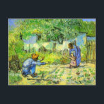 Postal Primeros pasos, 1890 Vincent van Gogh.<br><div class="desc">Primeros pasos,  1890 Vincent van Gogh. Un bonito campo viviendo la pintura de un niño y sus padres en su patio trasero. El primer paso del bebé trae la alegría a sus padres. Bendiciones a una familia.</div>