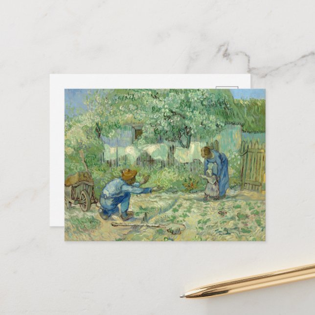 Postal Primeros pasos después de Millet por Vincent Van G (Anverso/Reverso In Situ)