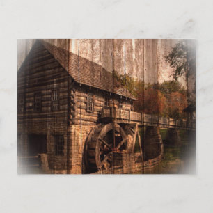 Postal Primitive Barn Wood granjero molino rueda de agua
