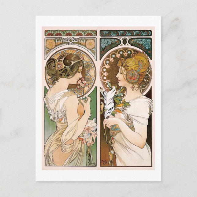 Postal Primorsas y plumas, Mucha (Anverso)