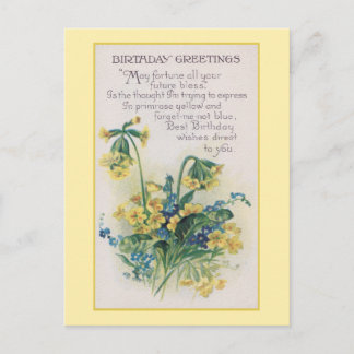 Postal Primrose y Forget-Me-Not Vintage Birday