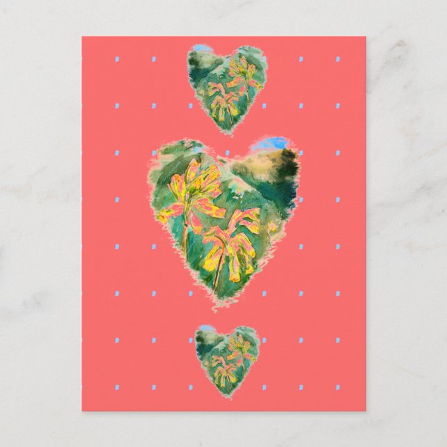 Postal Primula Veris Corazón Verde y Amarillo Caliente (Anverso)
