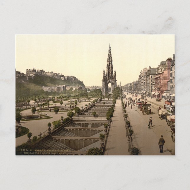 Postal Princes Street, el castillo y el monumento a Scott (Anverso)