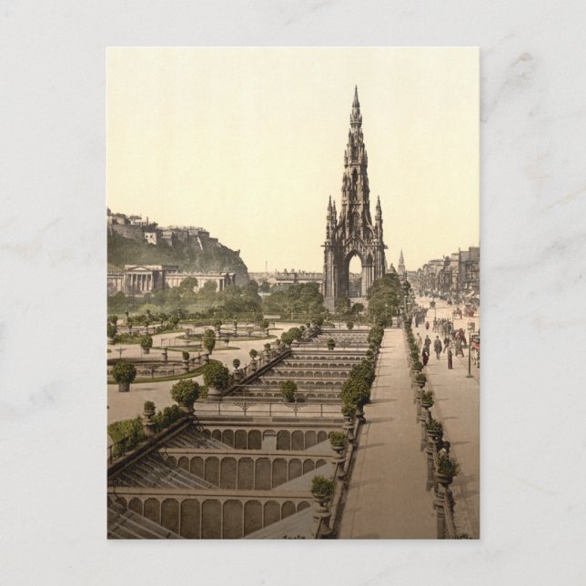 Postal Princes Street, el castillo y el monumento a Scott (Anverso)