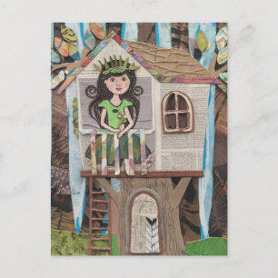 Postal Princesa adorable en una casa del árbol