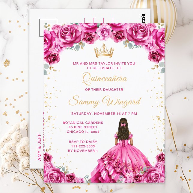 Postal Princesa ardiente Floral Quinceañera (Subido por el creador)