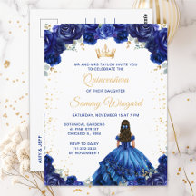 Princesa Azul Oscura Floral Quinceañera