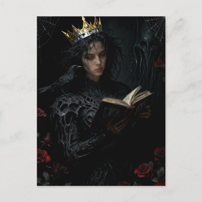 Postal Princesa con un pájaro negro leyendo un libro (Anverso)
