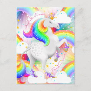 Postal Princesa de arcoiris personalizada Unicorn