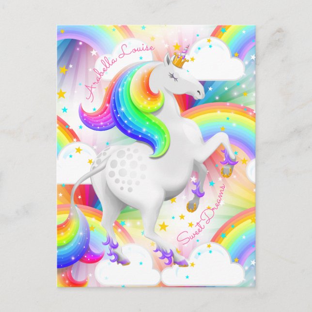 Postal Princesa de arcoiris personalizada Unicorn (Anverso)