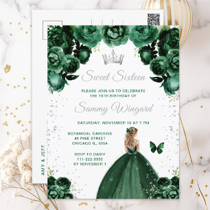 Postal Princesa de Cabello Rubio Verde Oscuro Cumple Dulc