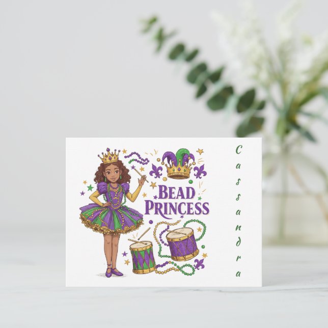 Postal Princesa de cuentas de texto personalizada - Mardi (Anverso de pie)