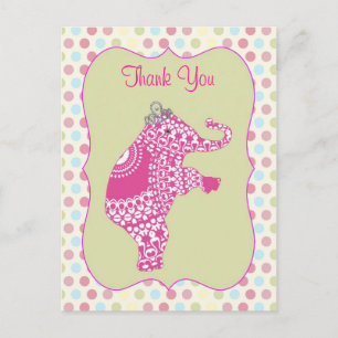 Postal Princesa de Elefante Rosa Cute Gracias Cartas