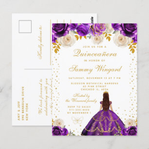 Postal Princesa de Floral Púrpura Quinceañera