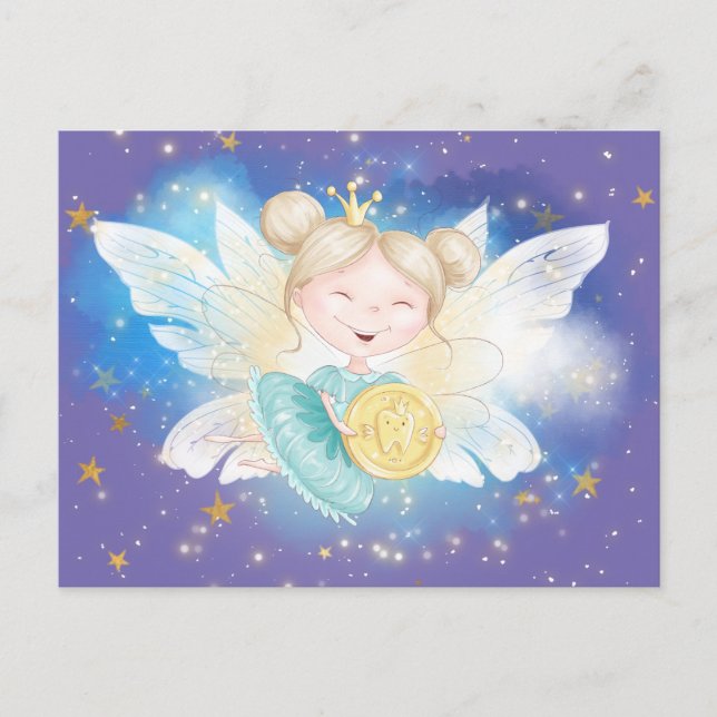 Postal Princesa de letras de hada dental con estrellas de (Anverso)