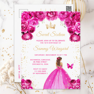 Postal Princesa de pelo marrón rosado caliente Dieciséis