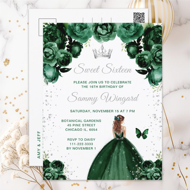 Postal Princesa de pelo marrón verde oscuro dulce diecisé (Subido por el creador)