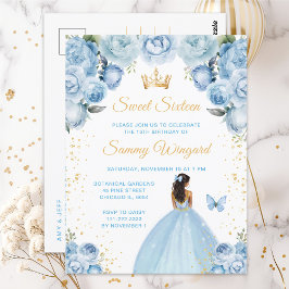 Postal Princesa de piel oscura azul claro Sweet Sixteen