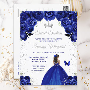 Postal Princesa de piel oscura azul oscuro Sweet Sixteen