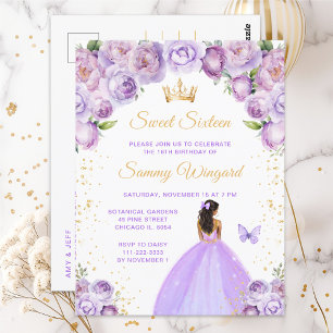 Postal Princesa de piel oscura morado claro Sweet Sixteen
