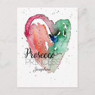 Postal 'Princesa del Prosecco' Corazón de Acuarela con Mo