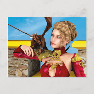 Postal Princesa Dragón Fantasía Arte Digital
