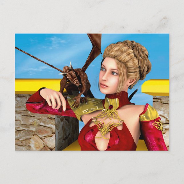 Postal Princesa Dragón Fantasía Arte Digital (Anverso)