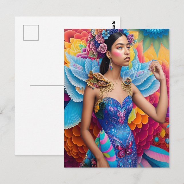 Postal Princesa elegante con alas (Anverso / Reverso)