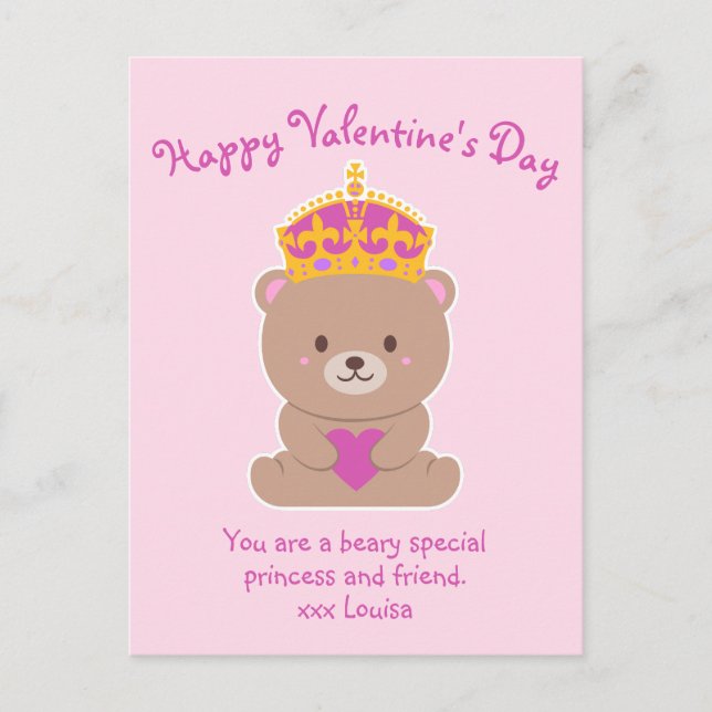 Postal Princesa especial del Beary Real Rosa Cute Kawaii (Anverso)