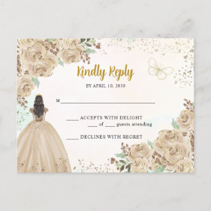 Postal Princesa Floral de cobre de oro ligero Quinceañera