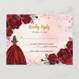 Postal Princesa floral de oro rojo borgoña Quinceañera RS