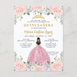 Postal Princesa Floral de oro rosa Rubor Quinceañera